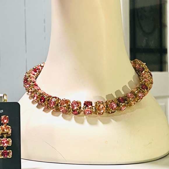 Vintage Mid 2000’s J.Crew Fuschia Pink Begonia Necklace Earrings Set - Picture 2 of 7